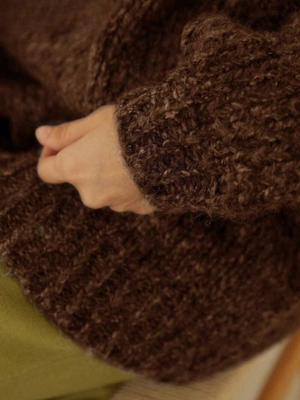 Women's Brown Fuzzy Knit Mock Neck Sweater Loose Long Sleeve French Chic - Picture 6 of 6